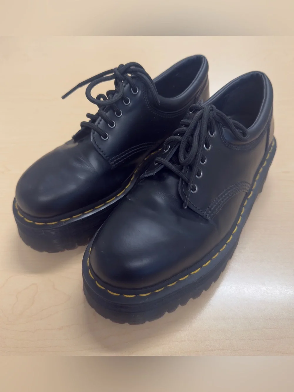 Dr. Martens 8053 Quad Leather Platform Derby Shoes Black Size 8
